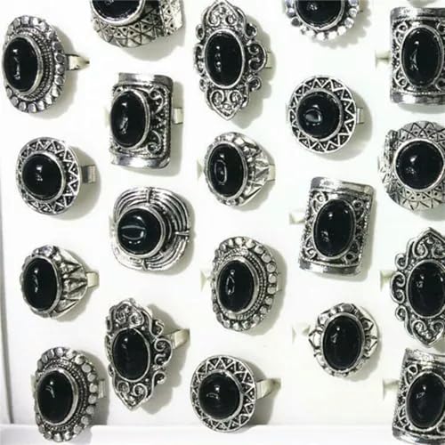40pcs Natural Stone Jewelry Wholesale Mixed Lots Fashion Women/Men's Cool Rings-Obsidian