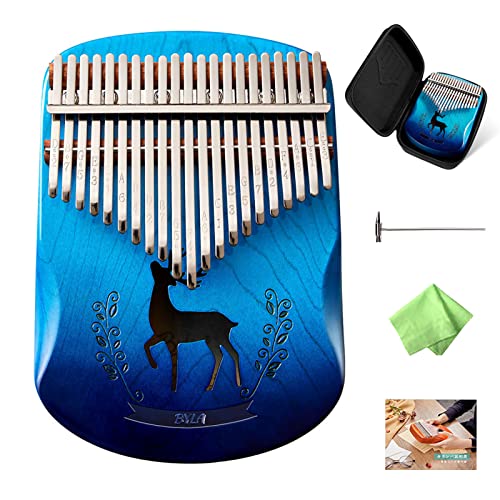 MILLOO Kalimba 21 Keys Thumb Piano Maple Wood Hollow Design Portable Finger Piano Set for Beginners with Special Protective Case Tuning Hammer Guide (Blue)