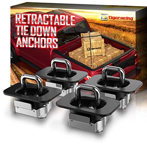 Tigeracing Tie Down Anchors Retractable Truck Bed Top Side D Ring Compatible with 2015-2025 F150 / 17-25 F250 & F350 Super Duty / 17-25 Raptor - 3000 LBS Capacity of 4