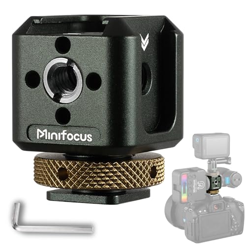 MINIFOCUS Camera Hot Shoe Extension Bracket with Quadruple Cold Shoe Mounts Adapter for Microphone LED Video Light, Aluminum Shoe Mount Holder with 1/4''&3/8'' Thread Hole and Arri-locating Hole