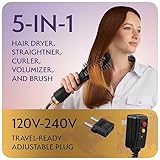 Professional Dual Voltage Blowout Hair Dryer Brush for European Travel 110V-120V/220V-240V, Black Gold Dryer and Volumizer, Hot Air Brush for Women, 2.4 INCHES Oval Shape