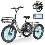 MOONCOOL Electric Tricycle for Adults, 500W/750W 48V 20" Folding Electric Trike Peak Power 1100W, 3 Wheels Electric Bicycle, Aluminum Frame Electric Tricycle with Large Basket and Removable Battery