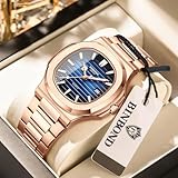 BINBOND Watches for Men Rose Gold Stainless Steel Classic Business Dress with Date Casual Luxury Mens Wrist Watch Waterproof Luminous