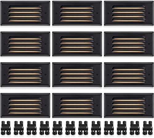 SUNVIE LED Low Voltage Step Lights 3000k Step Light Outdoor 5W Low Voltage Deck Lights with Horizontal Louver Faceplate Deck Stair Light for Stairs Fence Post Fastlock2 Connectors Included, 12 Pack