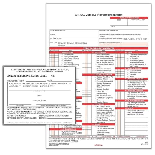 J. J. Keller 100-Pack, Annual Vehicle Inspection Report Form with Carbon & Vinyl Adhesive Label 2-Ply, 3-Ply Form, Bundle Shrinkwrapped, DOT Compliant