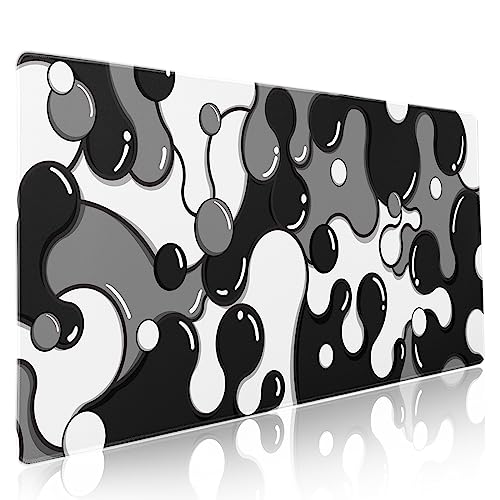 aportt Black White Grey Mouse Pad XXL Anime Cool Geometric Japanese Extended Desk Mat 90X40 CM Non-Slip Rubber Base Stitched Edge Large Mousepad for Gaming Laptop Computer Desktop 35.4×15.7 Inch