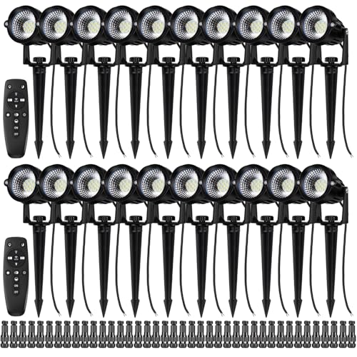 Motrackcao 20 Pack 12W Dimmable LED Landscape Lights, IP67 Waterproof Landscape Lighting with Remote 2700K-6500K Color Adjustable, 12V-24V Low Voltage Outdoor Spotlights for Garden Pathway Yard Patio