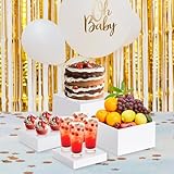 Buffet Risers Set of 8 Acrylic Cube Display Stands Box Risers with Hollow Bottoms 4 Different Size Dessert Table Display Set Food Nesting Risers for Buffet Table, Cupcake Candy Food, Parties, Brunch, Weddings (8 PCS White Cube)