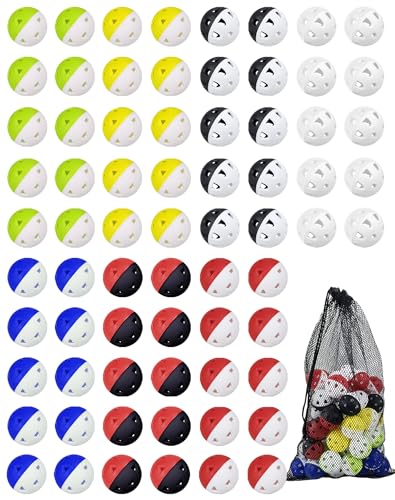 70 Pack Practice Golf Balls, 42mm Rubber Golf Training Ball, Hollow Airflow Limited Flight, Mini Soft Plastic Balls for Home Putting or Backyard Swing, Driving Range Indoor or Outdoor, Women & Men