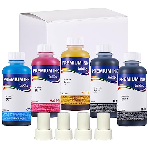 NUGU, Premium Pigment Inks Made by in Korea,100ml 4 Colors 5-Bottle(C,M,Y,BK,BK) - for use with Epson Eco Tank & L Series Printers, Workforce, Stylus Photo Series. (Not Sublimation Ink)