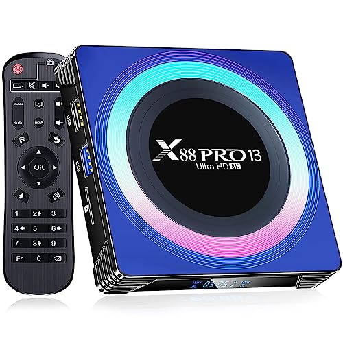 Android TV Box 2025, Android Box 13.0 4GB RAM 64GB ROM WiFi 6 8K 6K 4K, X88PRO 13 TV Box 6K RK3528 Quad-Core 2.4G/5G Dual-WiFi Bluetooth 5.0 USB 3.0 100M Ethernet Smart Box for TV
