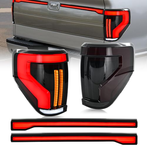 letsdate Tail Lights Compatible with 12th Gen F150 Pickup Truck 2009-2014, Rear Lamps Assembly w/Animation w/Amber Sequential Signal Lights w/Spoiler Light, Smoke Lens