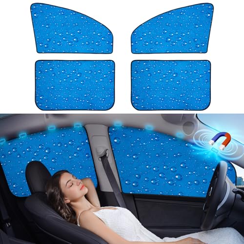 Aokway Side Window Sunshade Sun Shade for Car Window Double Thickness Auto Windshield Sunshades Curtain Universal Fit for Driver for Baby UV Protection (Blue, Front+Rear Side 4Pcs)
