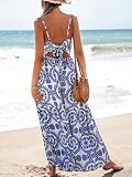 CUPSHE Summer Dresses for Women Casual V Neck Sleeveless Paisley Cutout Maxi Formal Beach Vacation Dress Blue Paisley, M