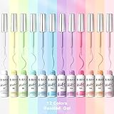 RARJSM Nail Art Gel Liner Painting Polish Set,12 Pastel Colors Spring Summer Collection,Painted Gel Nail Polish Set Build in Thin Brush Soak Off Curing Requires Salon DIY Nail Design Line Art Gel 8ML