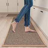 SUMLANS Kitchen Mat Set of 2 PCS, Cushioned Non Slip Rugs for Kitchen Floor, Absorbent Runner Comfort Standing Mats Washable for Kitchen, Office, Home (Brown, 17.3"x47"+17.3"x30")