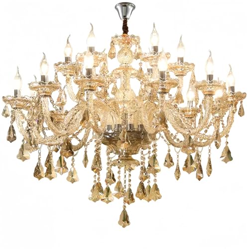 Durahonn 18 Lights Cognac K9 Crystal Chandelier, E12 Bulbs Crystal Ceiling Light Fixture, Luxury Crystal Lamp for Dining Room, Hotels, Living Room, Easy to Install (18-Light)