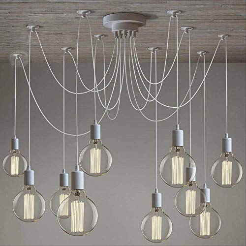 Modern Edison Bulb Chandelier Retro loft Adjustable Art Spider Ceiling Light DIY e27 (White, 10)