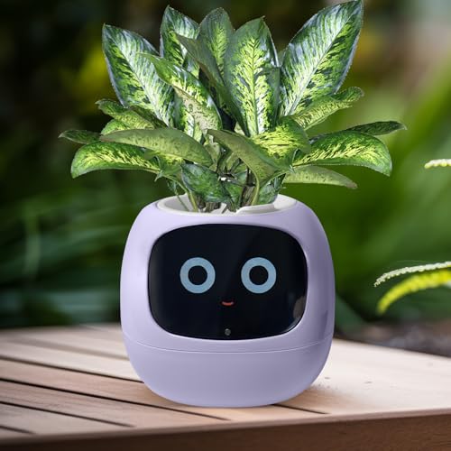 Vibezy Interactive Plant Pot – Smart Planter, AI Pet Plantagotchi, tamagotchi, Leafypod and Plantiboy, Robot Flower with Feelings, Electric Maceta, Indoor Flowerpot with Water, Digital Gifts (Purple)