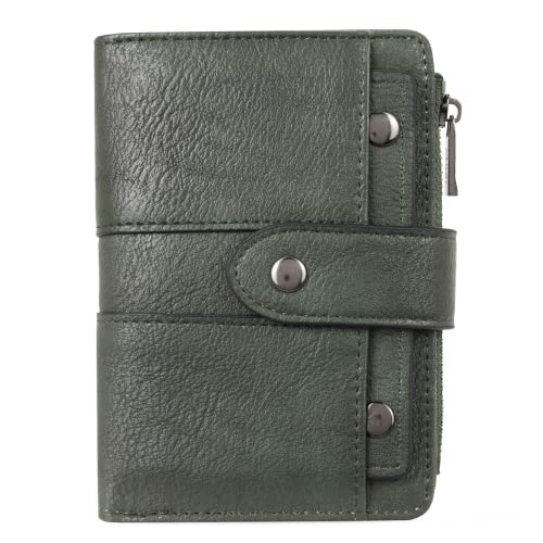 CLUCI Small Wallet for Women Leather Bifold Multi Mini Card Holder Organizer Designer Ladies Zipper Coin with Removable ID Window Two-toned Green