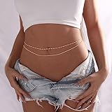 Amicon 2PCS 18K Gold Plated Waist Chain Satellite Body Chain Layered rope Waist Chains Sexy Bikini Beach Waist Chain for Women Waterproof Adjustable 26.5-33Inch