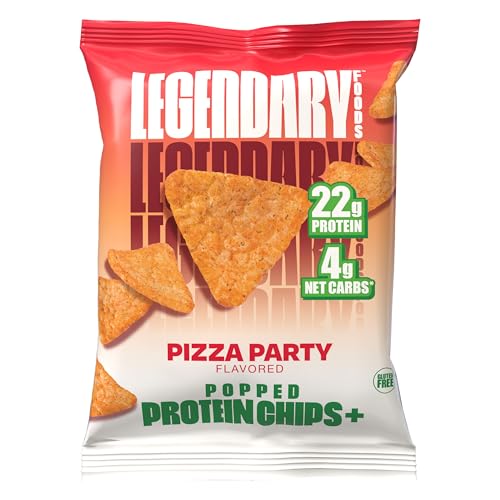 Legendary Foods - Popped 22 gr High Protein Chips - Low Carb Low Sugar Snack - 10 Gluten Free Protein Snack Packs - Keto Friendly Chips (Pack of 10, Pizza Party)