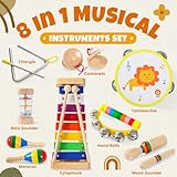 Toddler Musical Instruments - Xylophone for Toddlers 1-3 Easter Gifts,Wooden Rainbow Colors Kids Musical Instruments Include Tambourine for Kids as Baby Girls Boys Birthday Gifts