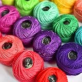 Crochet Thread Cotton Yarn Threads Balls 35 Balls Popular Rainbow Colors of Size 5 Crochet Thread 100% Long Staple Cotton Mercerized Cotton