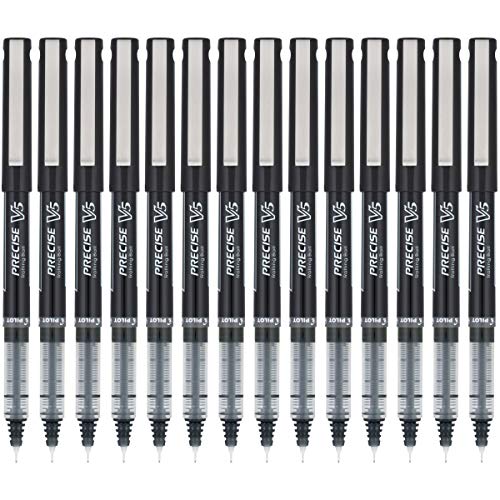 Pilot Precise V5 Rollerball Pens, Extra Fine Point 0.5 mm Black Pen, Black, Pack of 14