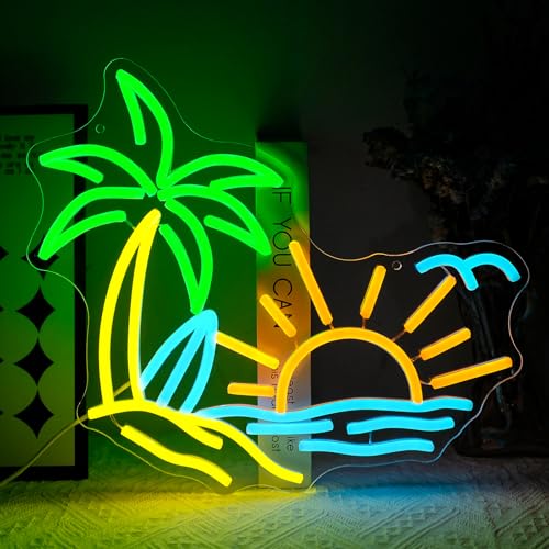 Virlusy Tropic Neon Sign for Wall Decor Dimmable Coconut Tree Led Light Signs Summer Beach Neon Signs for Hawaii Shop Neon Light for Bar Bedroom Cafe Tiki Bar Party Decoration