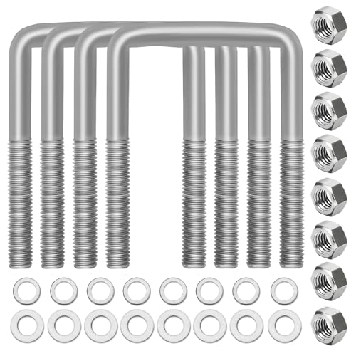 4 Pcs Hot Dipped Galvanized Square U-Bolts,3 inch Wide,Boat Trailer U-Bolts with Washers and Nuts for Boat Trailer,Automobiles,Industrial,Heavy Duty U Bolt (1/2" D x 3 1/16" W x 4 5/16" L)