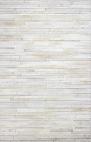 ECLATIQUE RUG Cowhide Leather Carpets for Living Room 8x10 Natural Leather Area Rug Modern Stripes Style Floor Carpet for Home Decor | Superior Indoor Area Rug, Washable Rug White