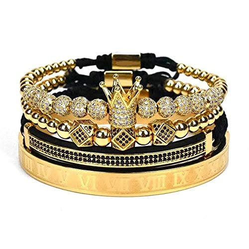 WFYOU Imperial Crown Bracelets for Men 18kt Gold Bracelet Cubic Zirconia Beads Bracelets Cross Bracelets Charm Men Luxury Gift