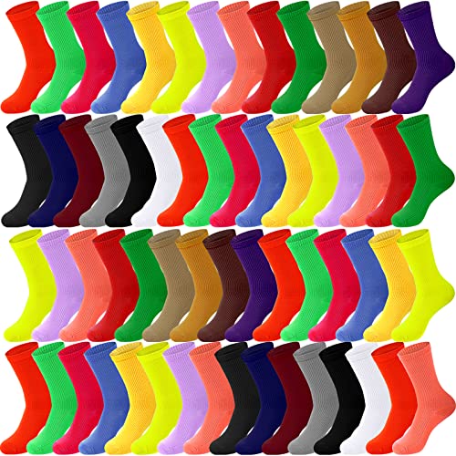 Jeere 40 Pairs Women's Crew Socks Colorful Soft Breathable Cotton Stretch Socks Solid Color Lightweight Sock Comfortable Ribbed Casual Fun Dress Socks for Women Girls, 20 Assorted Colors