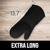 Extra Long Professional Silicone Oven Mitt, Oven Mitts with Quilted Liner, Heat Resistant Pot Holders, Flexible Oven Gloves, 1 Pair (Black, 13.7 inch)