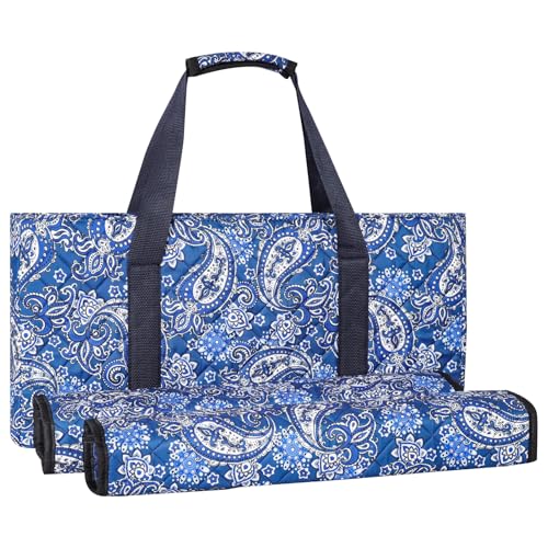 GUSTARIA Empty Mahjong Bag, Blue Printed Soft American Mahjong Bag with Two Wrappers (Case Only, Mahjong Tiles, Trays and Mah jong Racks/Pushers not Include)