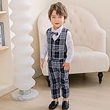 Kimocat Boys’ Plaid Button Down Polyester Casual Dress Shirt Slim Fit +Vest+Pant Outfits