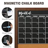 4 THOUGHT Chalkboard Calendar Corkboard Combo, 18" x 24" Bulletin Board Magnetic Calendar Chalkboard for Wall Combination Board Monthly Planner Rustic Brown Frame 2 Markers 8 Magnets 10 Pushpins