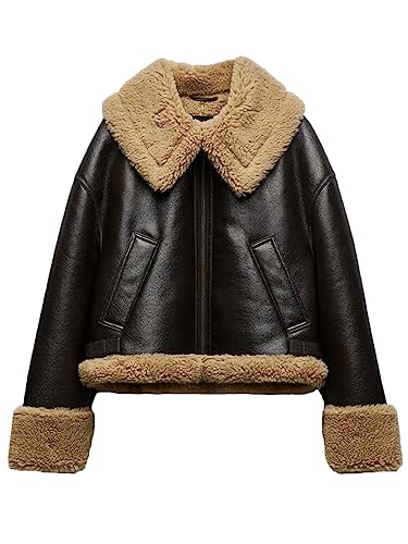 LY VAREY LIN Women Faux Leather Jacket with Faux Fur Lining Warm Winter Biker Coat