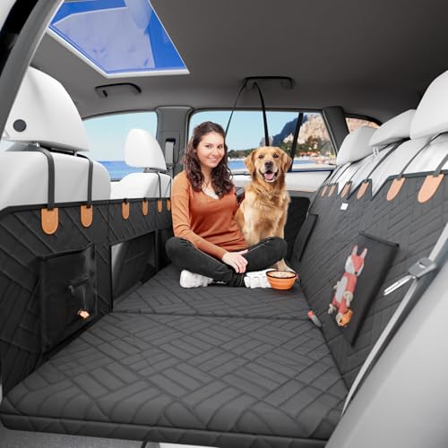 Paw Rider Back Seat Extender for Dogs Hard Bottom Foam - Sturdy Dog Hammock for Car Hard Bottom Car Seat Cover for Dogs with Hair Remover, Seatbelt, Carrying Bag - Dog Backseat Cover SUV, Car, Truck