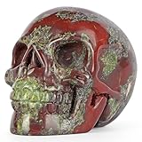 LEADGEM 3.0" Dragon Blood Stone Crystal Skull Head Figurine Healing Stone Carved Sugar Skull Statue Sculpture Decor Day of The Dead Statue Ornaments Halloween Decoration