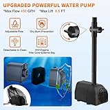 FEOXSHAL Solar Water Fountain Pump, 25W Solar Pond Pump 450GPH Solar Powered Water Pump with 16.5Ft Extendable Power Cord, 4 Style Sprayers and Pump Barrier Bag for Pond Fountains, Water Features