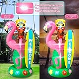 6FT Hawaiian Inflatables, Outdoor Inflatable Tiki Flamingo Decor, Blow Up Luau Hawaiian Beach Decorations, LED Lighted Tiki Outdoor Decoration for Summer Beach Party Tropical Pool Yard