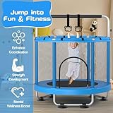 55" Trampoline for Kids with Enclosure, 440lbs Capacity Indoor & Outdoor Toddler Trampoline with Adjustable Gymnastics Bar & Toys, for Boys & Girls