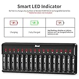 BONAI AA AAA Battery Charger 16 Bay for NiMH NiCD Rechargeable Batteries Independent Control with LED Light and Standard American AC Charging Plug, Battery not Included - Black