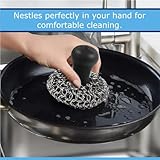 Generic 316L Cast Iron Pan Scrubber | Dish Scouring Pad Dishwasher-Safe Cleaning Kit | Chainmail for Cast Iron Skillet Cleaner, Effortless Cleaning for Pans, Skillets and Grills (Black,1 Scrubber +1)