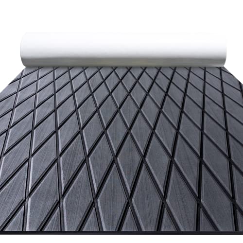 FOCEAN Boat Flooring EVA Foam Boat Decking Marine Mat Non-Slip Self-Adhesive Flooring Sheet for Motorboat Kayak Surfboard Garden Floor Swimming Pools, 94.5''x 47.2'', Dark Grey with Black Lines