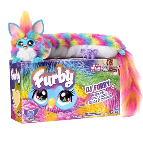 FURBY DJ Interactive Toy, Super Snuggly Rainbow Electronic Plush with Music, Lights, Motion, & Games, Speaks English & Furbish, 32in Long, Ages 6+