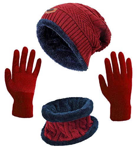 HINDAWI Winter Beanie Hat Neck Warmer Scarf and Touch Screen Gloves Set for Women Men Knit Skull Cap Infinity Circle Scarves Mittens
