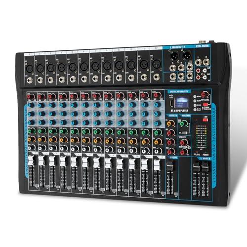 SIKUING 12 Channel Audio Interfacer Sound Board Mixer DJ Mixer 16-Bit DSP Effect USB Audio Mixer +48V Phantom Power Bluetooth Mixer for Karaoke Studio Streaming Recording,Live Streaming